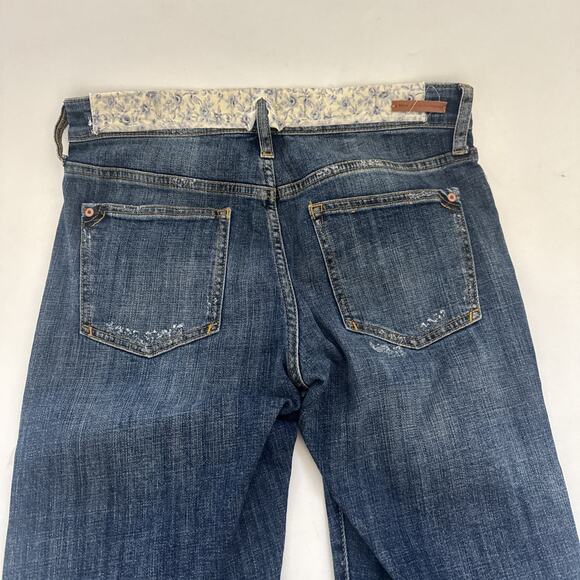 Pilcro Anthropologie Distressed Embroidered Patches Slim Boyfriend Jeans 27 BOHO - Picture 6 of 12